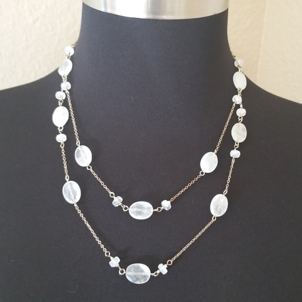 Chaps Genuine Clear Quartz Double Strand Necklace